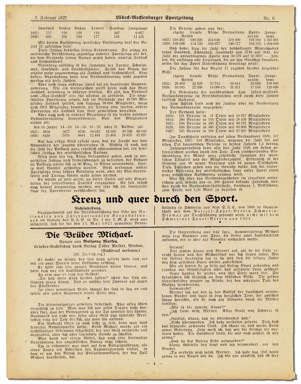 Die Lübeck-Mecklenburger Sport-Zeitung – Ausgabe vom 7.2.1927