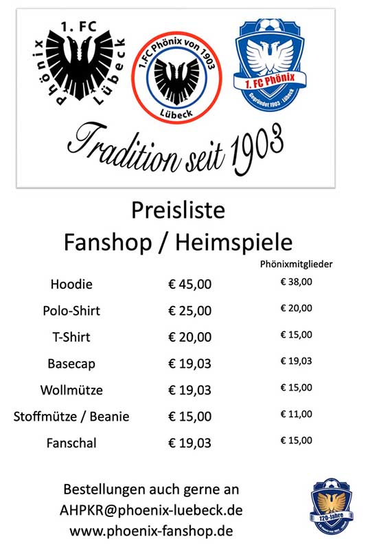 Neue Artikel im Fanshop des 1. FC Phönix Lübeck jetzt verfügbar