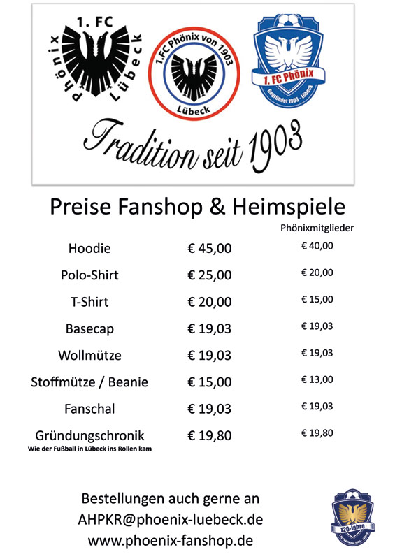 Neue Artikel im Fanshop des 1. FC Phönix Lübeck jetzt verfügbar